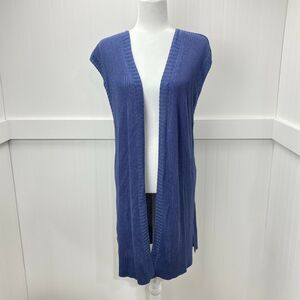 Chicos Cardigan 2 (US 12/Large) Long Open Front Blue Periwinkle Sleeveless